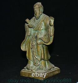 8.4Chinese Brass Sculpté Ancien enseignant humain étant une sculpture de statue