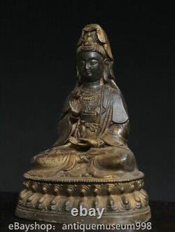 8.4 Chine ancienne cuivre plaqué or bouddhisme guanyin Guanyin Statue sculpture