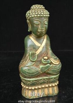 8.4 Rare Ancienne Chine Vert Jade Doré Feng Shui Shakyamuni Bouddha Statue