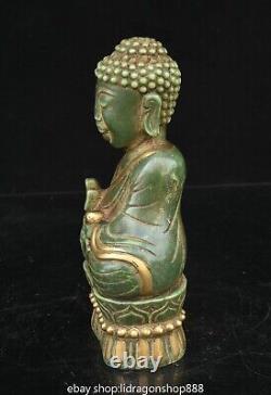 8.4 Rare Ancienne Chine Vert Jade Doré Feng Shui Shakyamuni Bouddha Statue