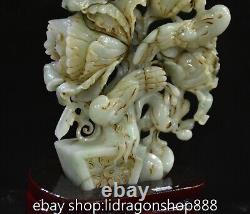8.4 Rare ancienne chinoise jadéite naturelle jade sculpture fleur oiseau statue