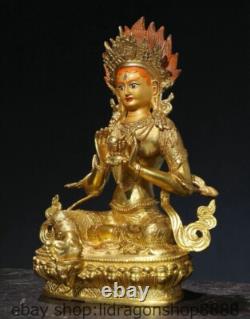 8.4 ancienne statue bouddhiste tibétaine en bronze doré diamant martelé Bouddha