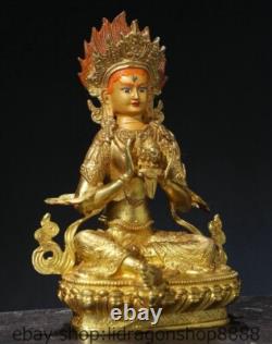 8.4 ancienne statue bouddhiste tibétaine en bronze doré diamant martelé Bouddha
