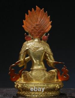 8.4 ancienne statue bouddhiste tibétaine en bronze doré diamant martelé Bouddha