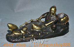 8,6 Ancien Bronze Chinois Feng Shui Vieux Pêcheur Pêche Chance Statue Sculpture
