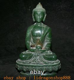 8.6 Ancien Tibet Vert Jade Sculpté Shakyamuni Amitabha Bouddha Bol Statue