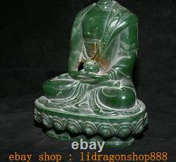 8.6 Ancien Tibet Vert Jade Sculpté Shakyamuni Amitabha Bouddha Bol Statue