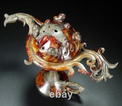 8,8 ancien Jade Hetian sculpture Fengshui Phoenix oiseau incenseur brûleur