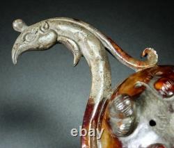 8,8 ancien Jade Hetian sculpture Fengshui Phoenix oiseau incenseur brûleur