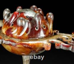 8,8 ancien Jade Hetian sculpture Fengshui Phoenix oiseau incenseur brûleur