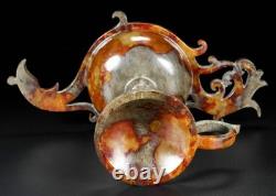 8,8 ancien Jade Hetian sculpture Fengshui Phoenix oiseau incenseur brûleur