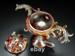 8,8 ancien Jade Hetian sculpture Fengshui Phoenix oiseau incenseur brûleur