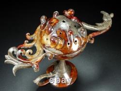 8,8 ancien Jade Hetian sculpture Fengshui Phoenix oiseau incenseur brûleur