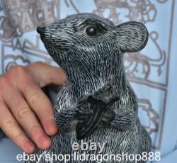 8.8 ancienne Chine vert jade sculpture animal Yuanbao rat statue sculpture