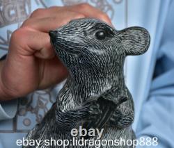 8.8 ancienne Chine vert jade sculpture animal Yuanbao rat statue sculpture