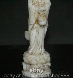 8 Ancien Chine Blanc Jade Sculpture Dynastie Palais Guan yin Déesse Statue