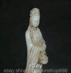 8 Ancien Chine Blanc Jade Sculpture Dynastie Palais Guan yin Déesse Statue