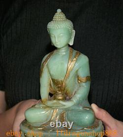 8 Ancien Tibet Naturel Vert Jade Sculpté Shakyamuni Amitabha Bouddha Bol Statue
