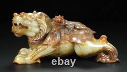 8 ancien chinois Hetian Jade sculpture stand Fengshui dragon bête sculpture