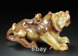 8 ancien chinois Hetian Jade sculpture stand Fengshui dragon bête sculpture