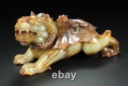 8 ancien chinois Hetian Jade sculpture stand Fengshui dragon bête sculpture