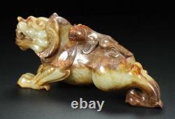 8 ancien chinois Hetian Jade sculpture stand Fengshui dragon bête sculpture