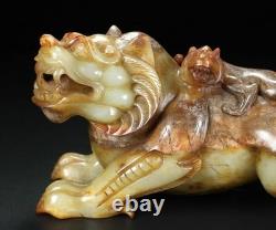 8 ancien chinois Hetian Jade sculpture stand Fengshui dragon bête sculpture