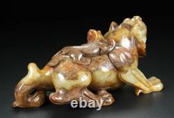 8 ancien chinois Hetian Jade sculpture stand Fengshui dragon bête sculpture