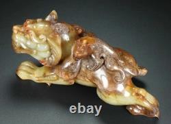 8 ancien chinois Hetian Jade sculpture stand Fengshui dragon bête sculpture