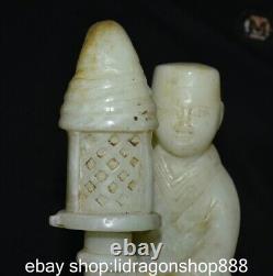 8 ancienne sculpture chinoise en jade blanc naturel sculpté figure lampe statue