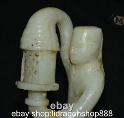 8 ancienne sculpture chinoise en jade blanc naturel sculpté figure lampe statue