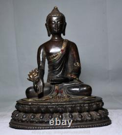 8 ancienne statue bouddhiste chinoise de bouddha assis en cuivre Lotus médecine