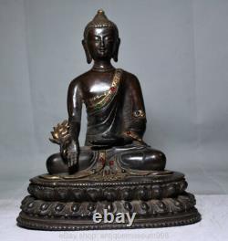 8 ancienne statue bouddhiste chinoise de bouddha assis en cuivre Lotus médecine