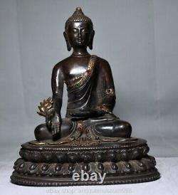 8 ancienne statue bouddhiste chinoise de bouddha assis en cuivre Lotus médecine