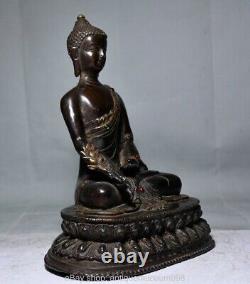8 ancienne statue bouddhiste chinoise de bouddha assis en cuivre Lotus médecine