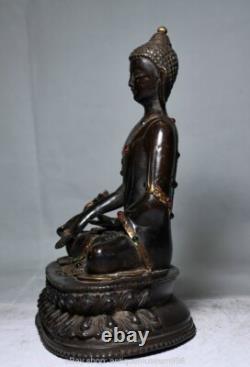 8 ancienne statue bouddhiste chinoise de bouddha assis en cuivre Lotus médecine