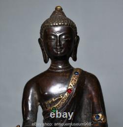 8 ancienne statue bouddhiste chinoise de bouddha assis en cuivre Lotus médecine