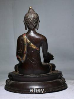 8 ancienne statue bouddhiste chinoise de bouddha assis en cuivre Lotus médecine
