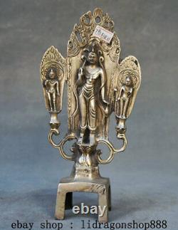 9.2 Ancien Tibet Bouddhisme Temple Argent 3 Bouddha Thangka Statue Sculpture