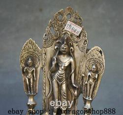 9.2 Ancien Tibet Bouddhisme Temple Argent 3 Bouddha Thangka Statue Sculpture