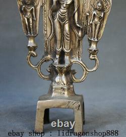 9.2 Ancien Tibet Bouddhisme Temple Argent 3 Bouddha Thangka Statue Sculpture