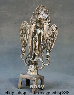 9.2 Ancien Tibet Bouddhisme Temple Argent 3 Bouddha Thangka Statue Sculpture