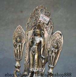 9.2 Ancien Tibet Bouddhisme Temple Argent 3 Bouddha Thangka Statue Sculpture