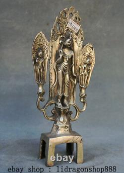 9.2 Ancien Tibet Bouddhisme Temple Argent 3 Bouddha Thangka Statue Sculpture
