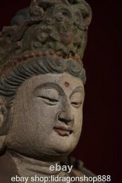 9.6 Chine ancienne sculpture en bois bouddhiste statue de Bouddha Guanyin libre