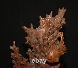 9.6 Chine ancienne sculpture en bois de buis sculpture corail poisson statue