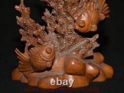 9.6 Chine ancienne sculpture en bois de buis sculpture corail poisson statue