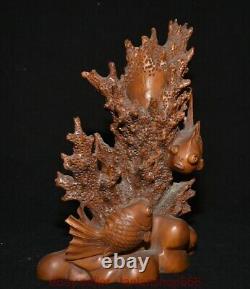 9.6 Chine ancienne sculpture en bois de buis sculpture corail poisson statue