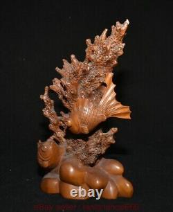 9.6 Chine ancienne sculpture en bois de buis sculpture corail poisson statue