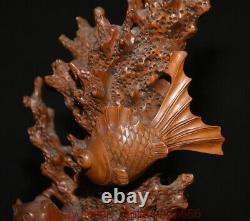 9.6 Chine ancienne sculpture en bois de buis sculpture corail poisson statue